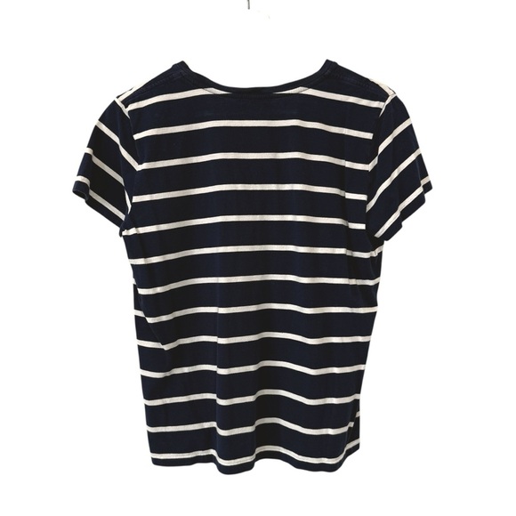 Ralph Lauren Navy and White Cotton Striped V Neck T-Shirt - Picture 3 of 16